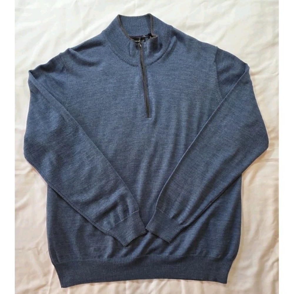 Neiman Marcus Men's Merino Wool-Blend 1/4 Zip Sweater Heather Blue Size‎ XL NWT